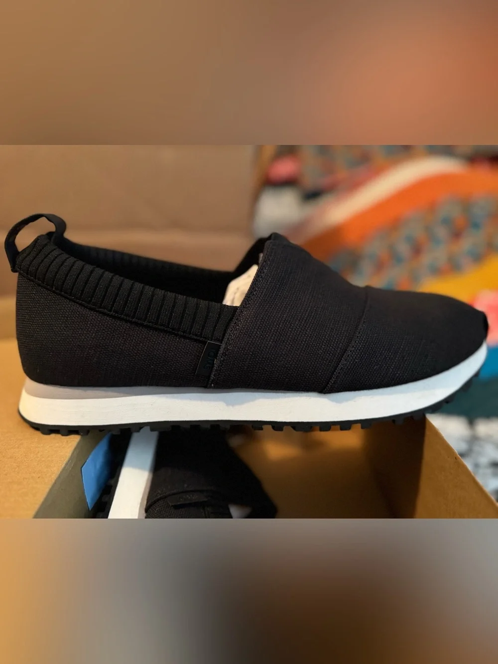 Toms Black Slip-On Loafers with White Sole
